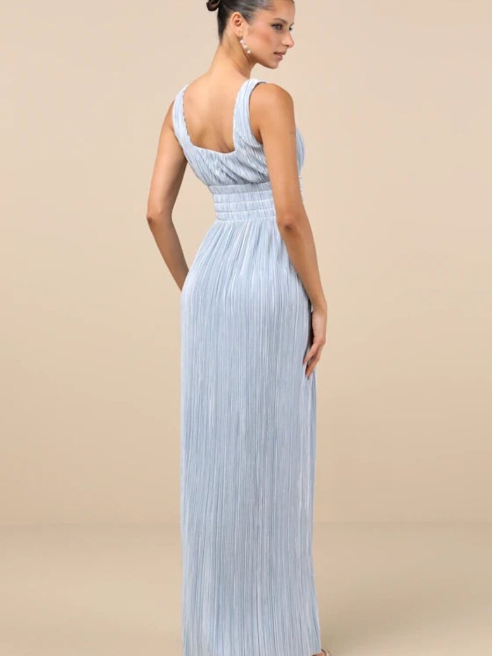 NWT Ameena Light Blue Plisse Square Neck Sash Maxi Dress - Picture 4 of 10